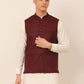 Men Maroon Solid Woven Sleeveless Nehru Jackets ( JOWC 4046 Maroon )