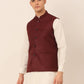 Men Maroon Solid Woven Sleeveless Nehru Jackets ( JOWC 4046 Maroon )