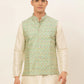 Men Green Embroidered Nehru Jacket ( JOWC 4047 Green )