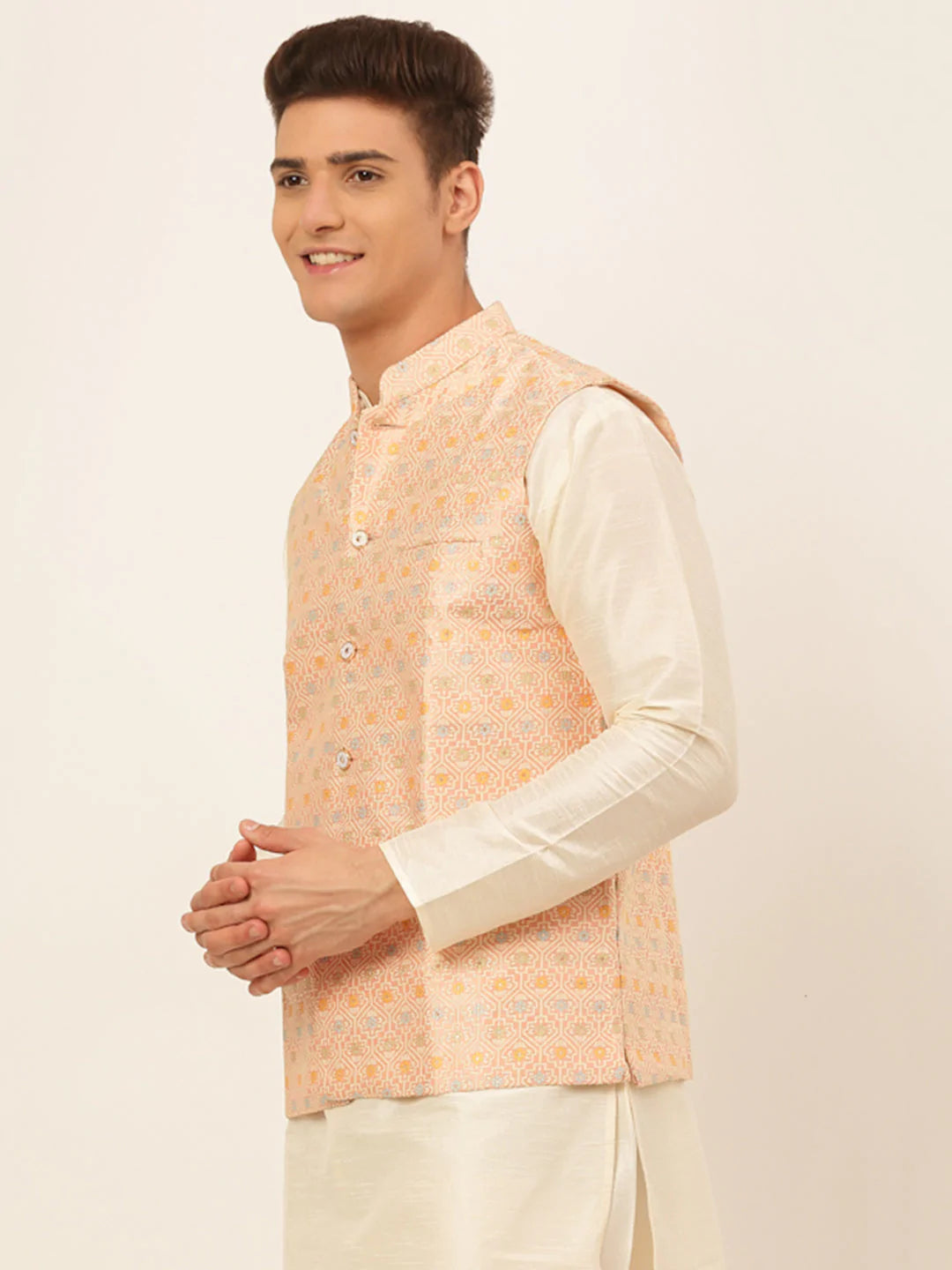 Men Pink Embroidered Nehru Jacket ( JOWC 4047 Pink )