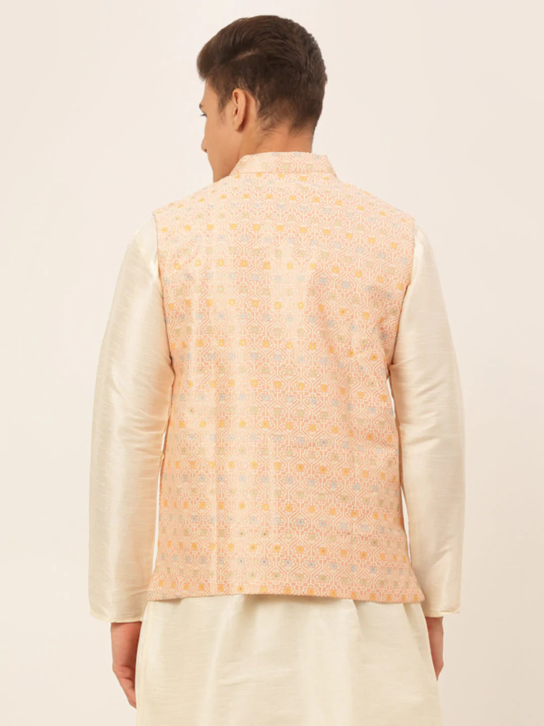 Men Pink Embroidered Nehru Jacket ( JOWC 4047 Pink )