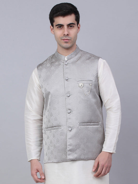 Men's Grey Woven Design Waistcoats ( JOWC 4050Grey )