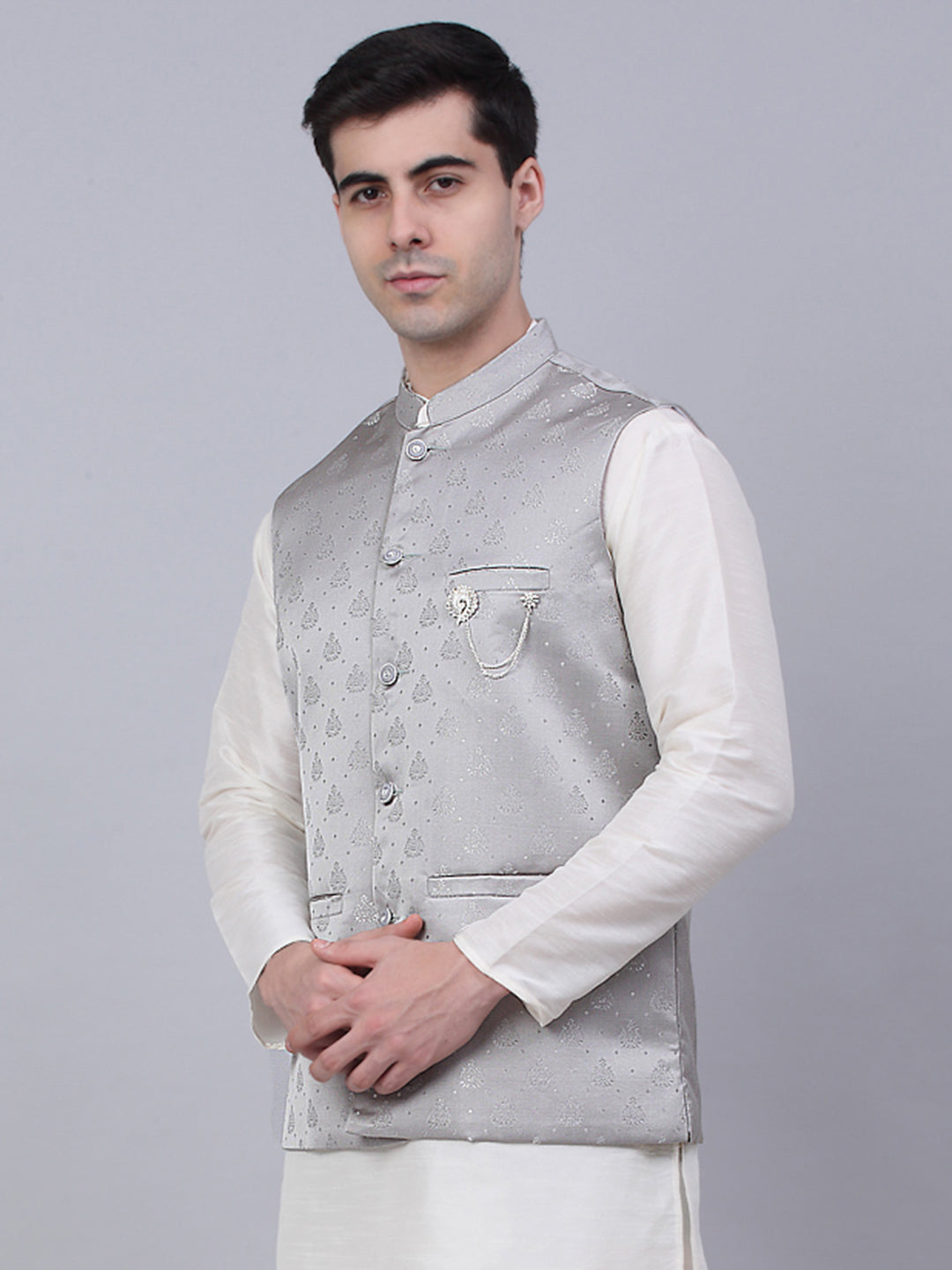 Men's Grey Woven Design Waistcoats ( JOWC 4050Grey )