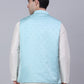 Men's Sky Blue Woven Design Waistcoats ( JOWC 4050Sky )