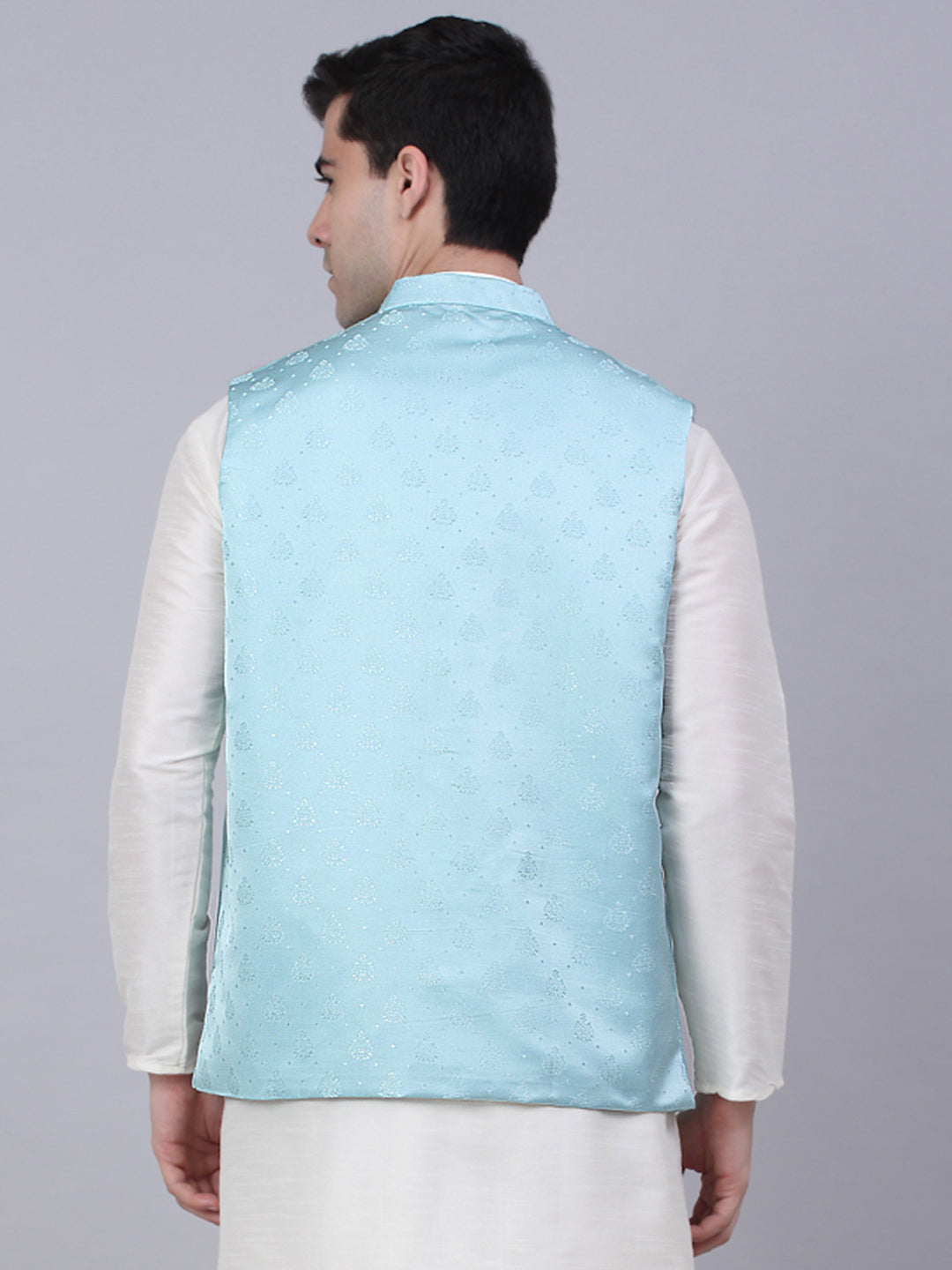 Men's Sky Blue Woven Design Waistcoats ( JOWC 4050Sky )
