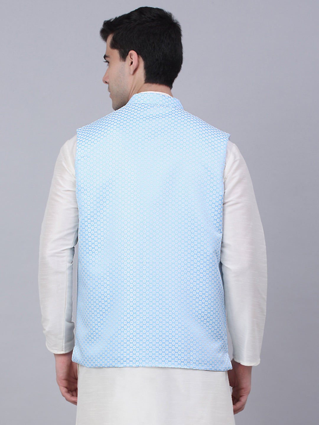 Men's Blue Woven Design Waistcoats ( JOWC 4066Blue )