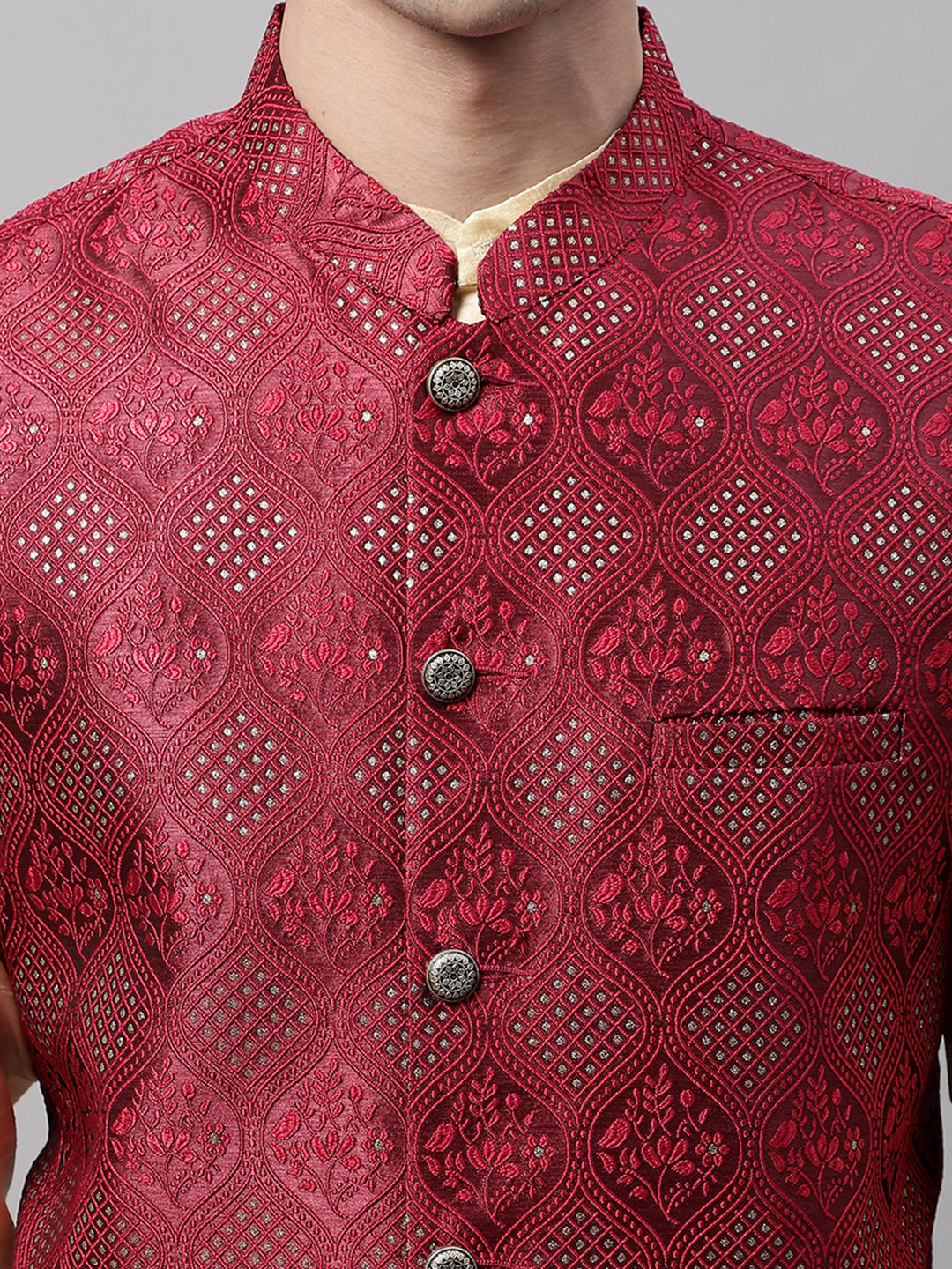Men Maroon Woven Design Waistcoats ( JOWC 4071Maroon )