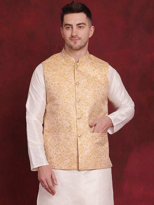 Golden Woven Design Nehru Jacket ( JOWC 4087Golden )