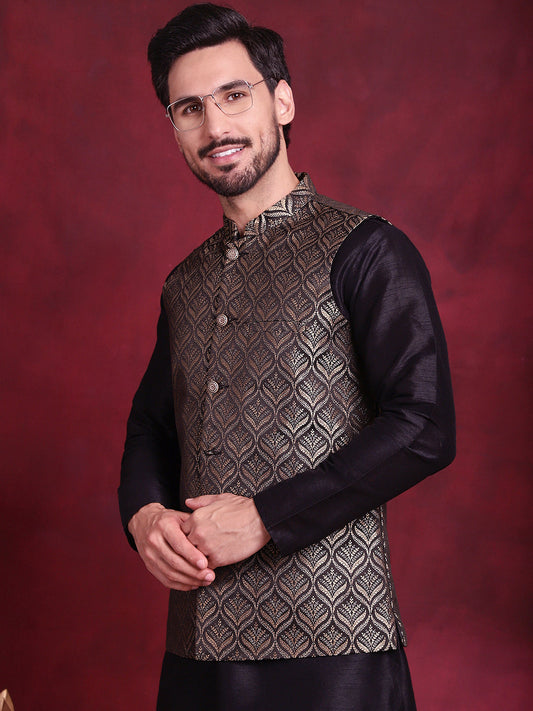 Woven Design Nehru Jacket ( JOWC 4088 Golden )