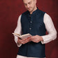 Blue Woven Design Nehru Jacket ( JOWC 4091Peacock )