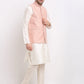 Jompers Men's Peach Peach and White Embroidered Nehru Jacket ( JOWC 4029Peach )