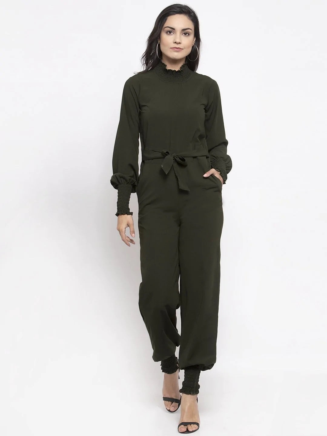 Jompers Women Olive Green Solid Basic Jumpsuit ( JUP 8002 OLive )