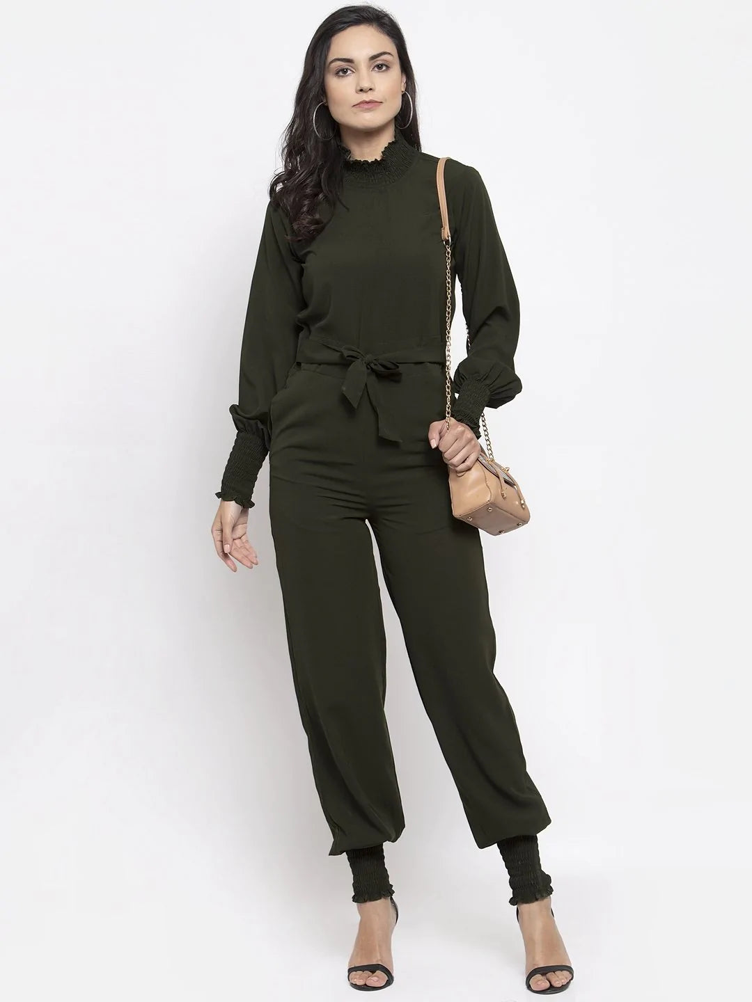 Jompers Women Olive Green Solid Basic Jumpsuit ( JUP 8002 OLive )