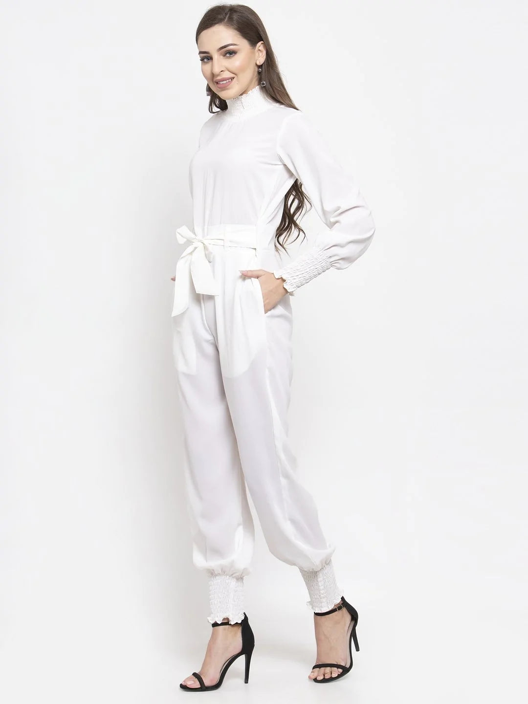 Jompers Women White Solid Basic Jumpsuit ( JUP 8002 White )