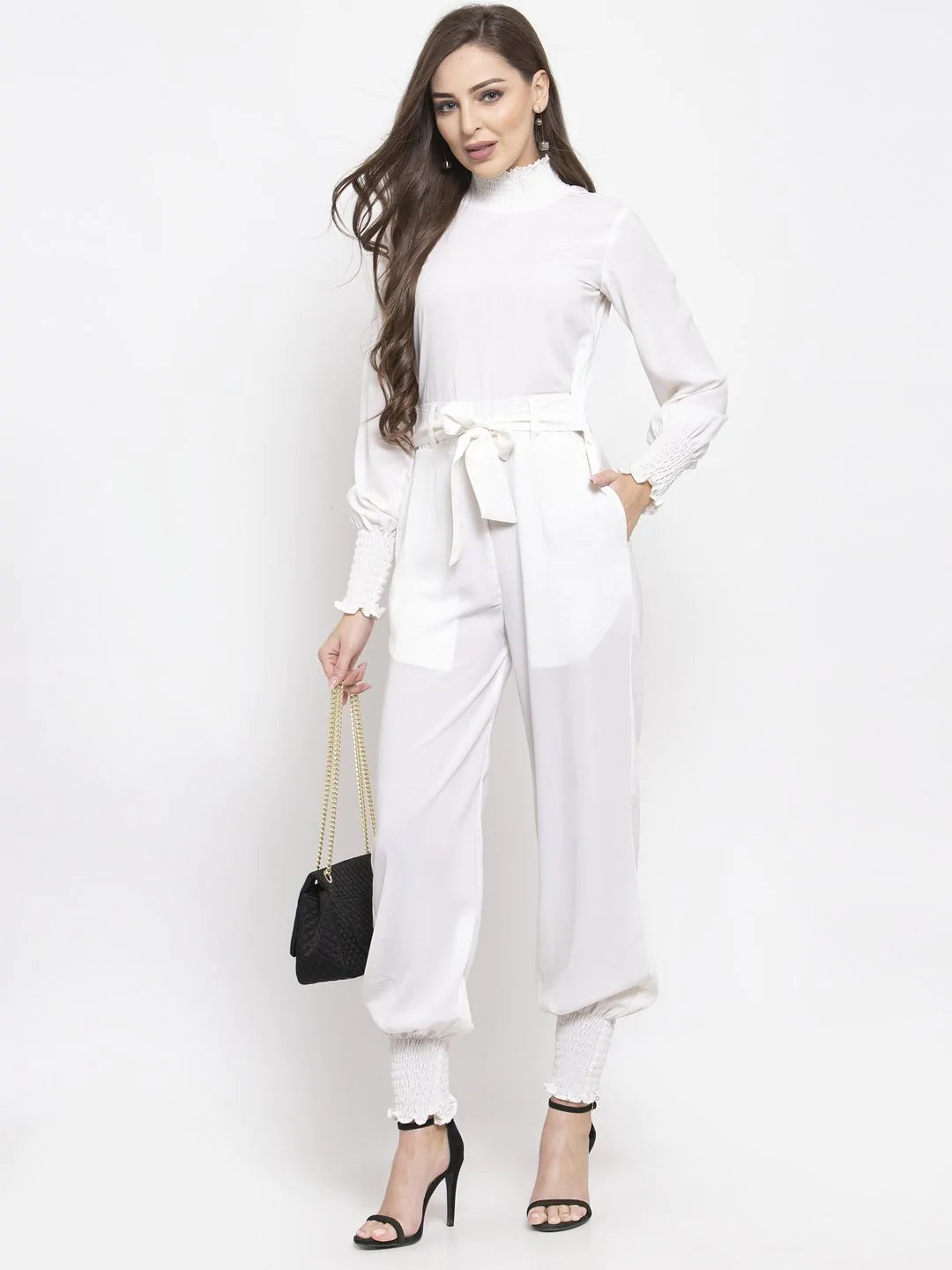 Jompers Women White Solid Basic Jumpsuit ( JUP 8002 White )