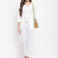 Jompers Women White Solid Jumpsuit with sequence on neck ( JUP 8003 White )