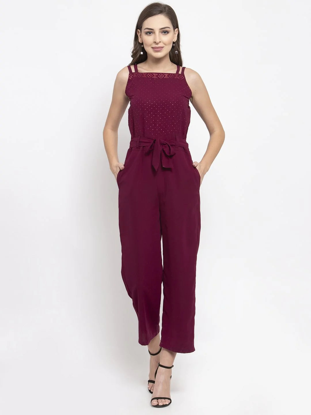 Jompers Women Purple Solid Embellished Jumpsuit ( JUP 8004 Purple )