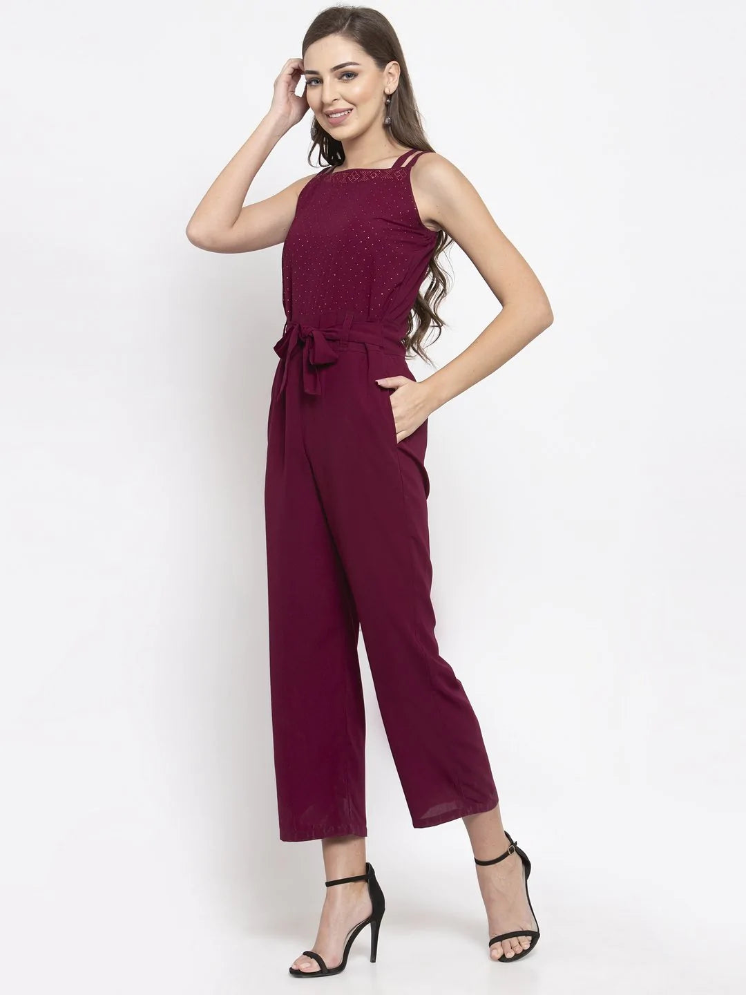 Jompers Women Purple Solid Embellished Jumpsuit ( JUP 8004 Purple )