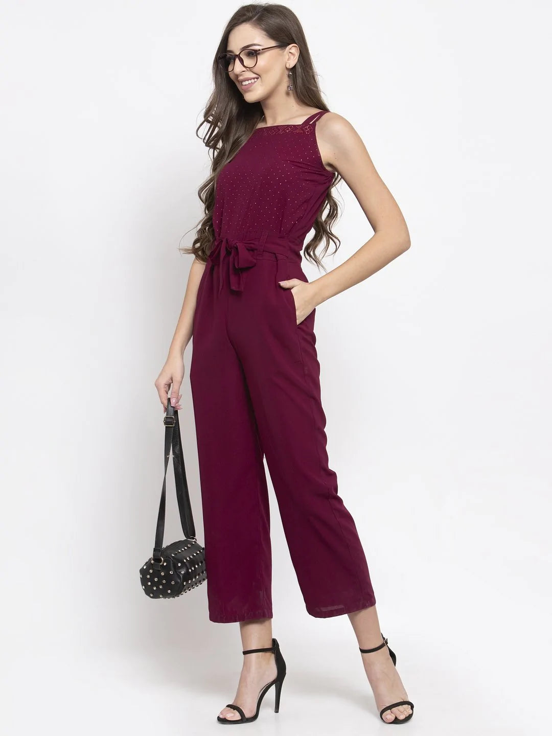 Jompers Women Purple Solid Embellished Jumpsuit ( JUP 8004 Purple )