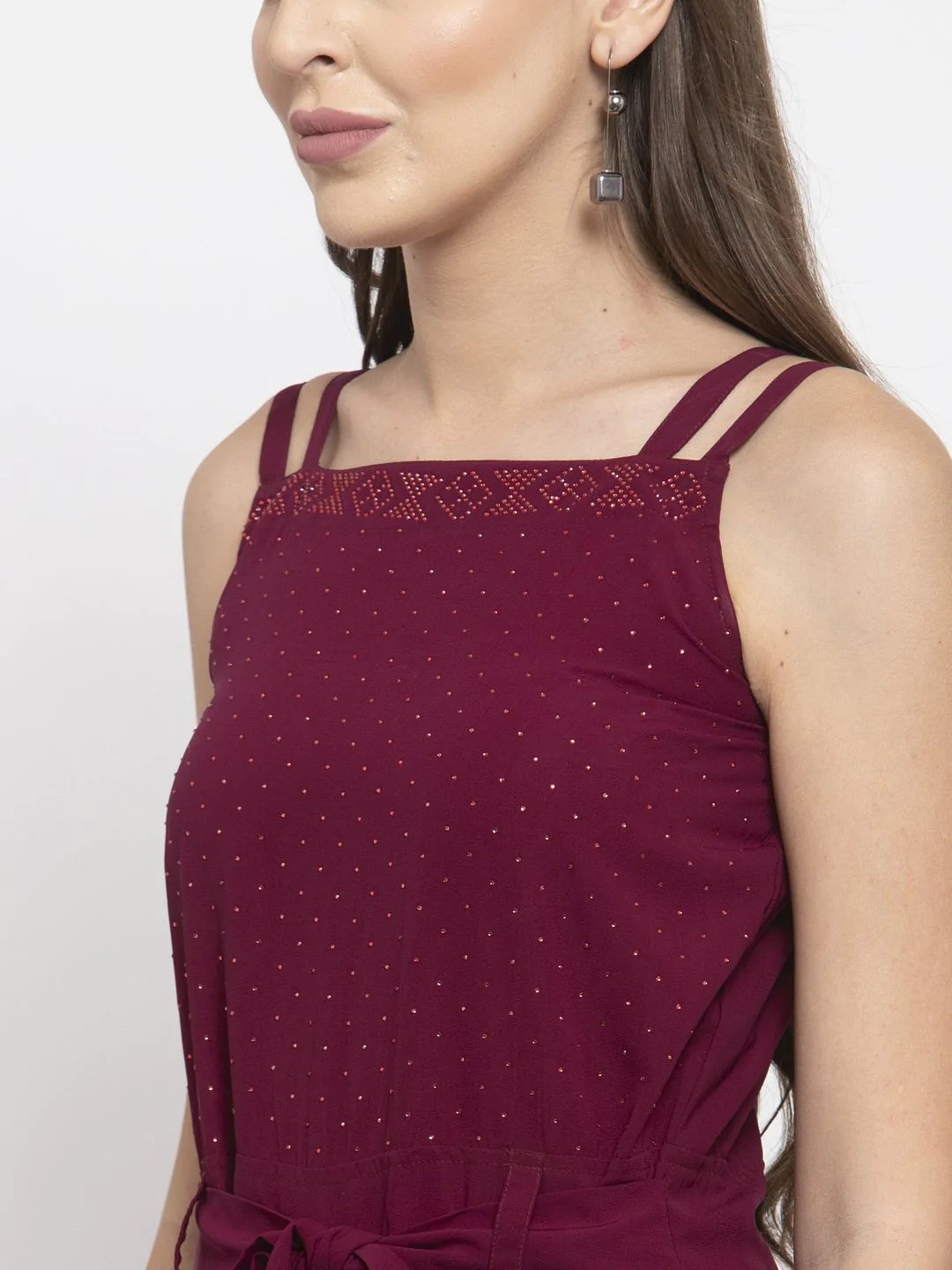 Jompers Women Purple Solid Embellished Jumpsuit ( JUP 8004 Purple )