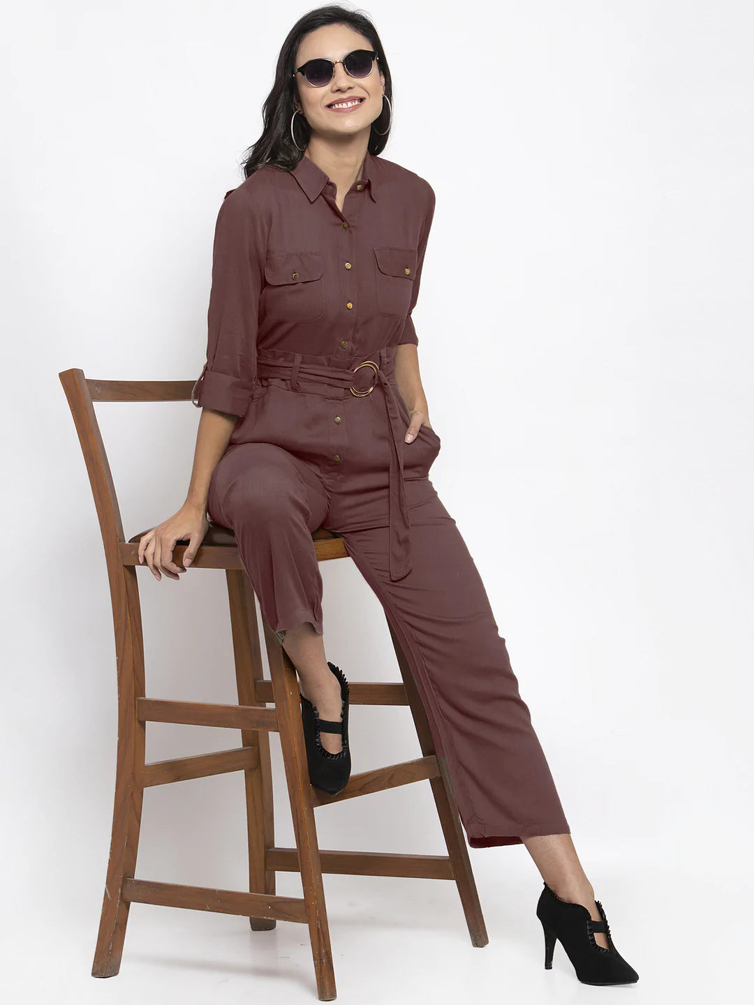 Jompers Women Brown Solid Jumpsuit ( JUP 8007 Brown )