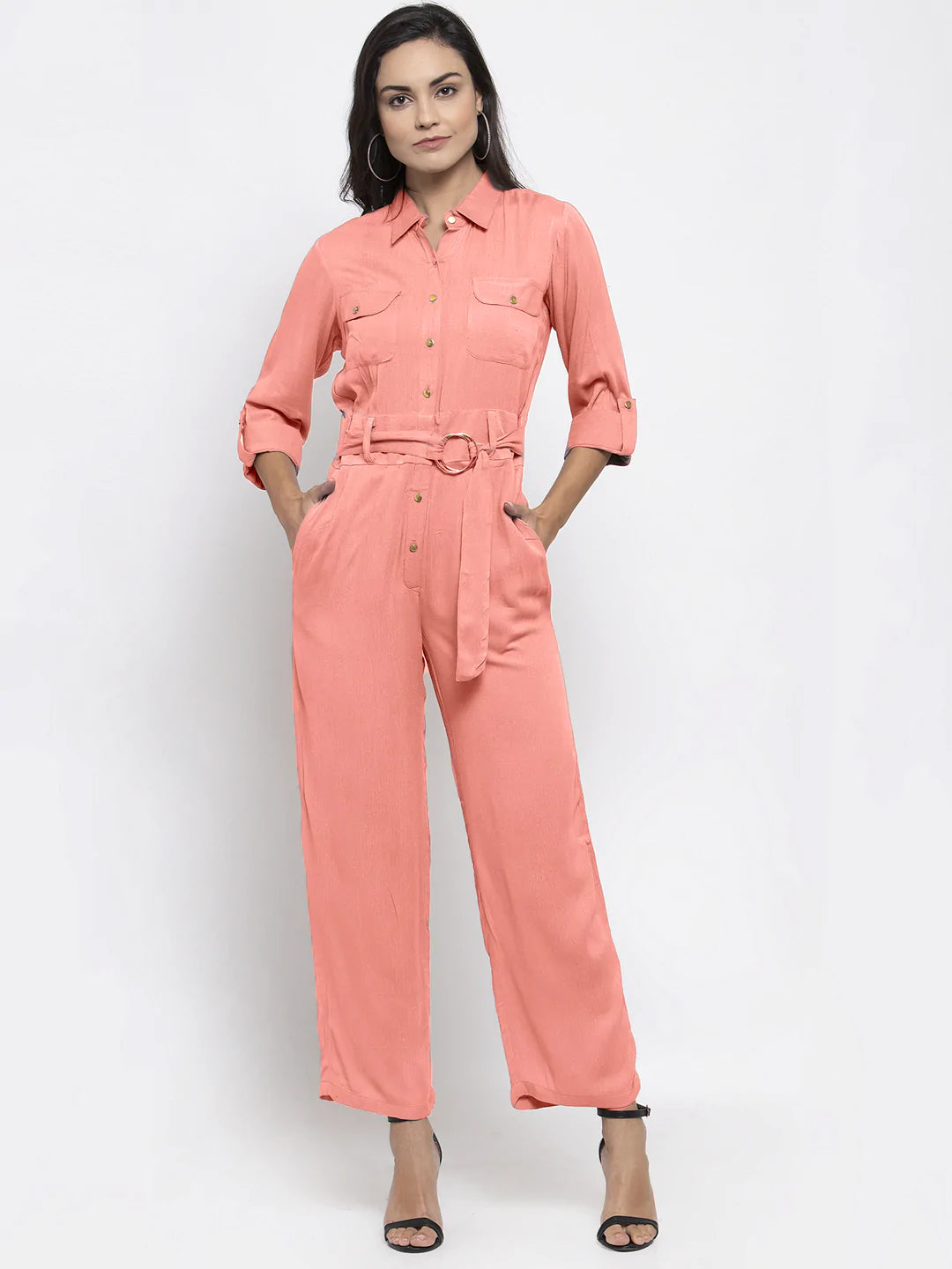 Jompers Women Peach Solid Jumpsuit ( JUP 8007 Peach )