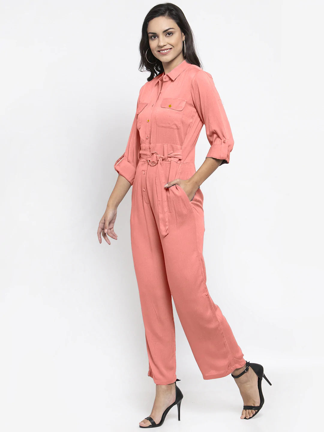 Jompers Women Peach Solid Jumpsuit ( JUP 8007 Peach )