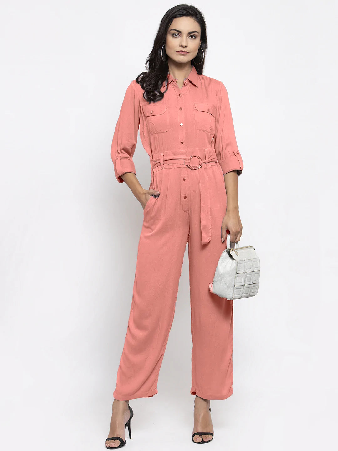 Jompers Women Peach Solid Jumpsuit ( JUP 8007 Peach )