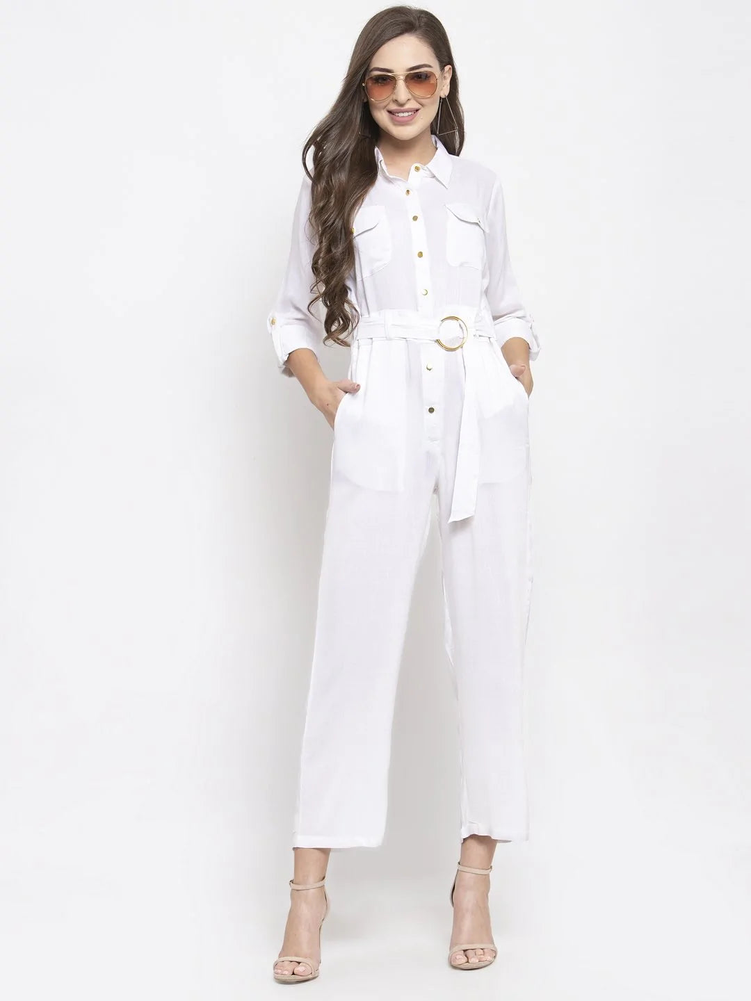Jompers Women White Solid Jumpsuit ( JUP 8007 White )