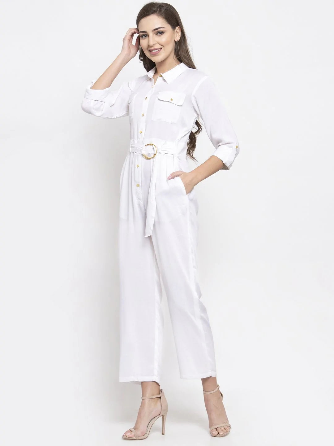 Jompers Women White Solid Jumpsuit ( JUP 8007 White )
