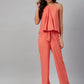 Jompers Women Peach-Coloured Solid Halter Neck Basic Jumpsuit ( JUP 8010 Peach )