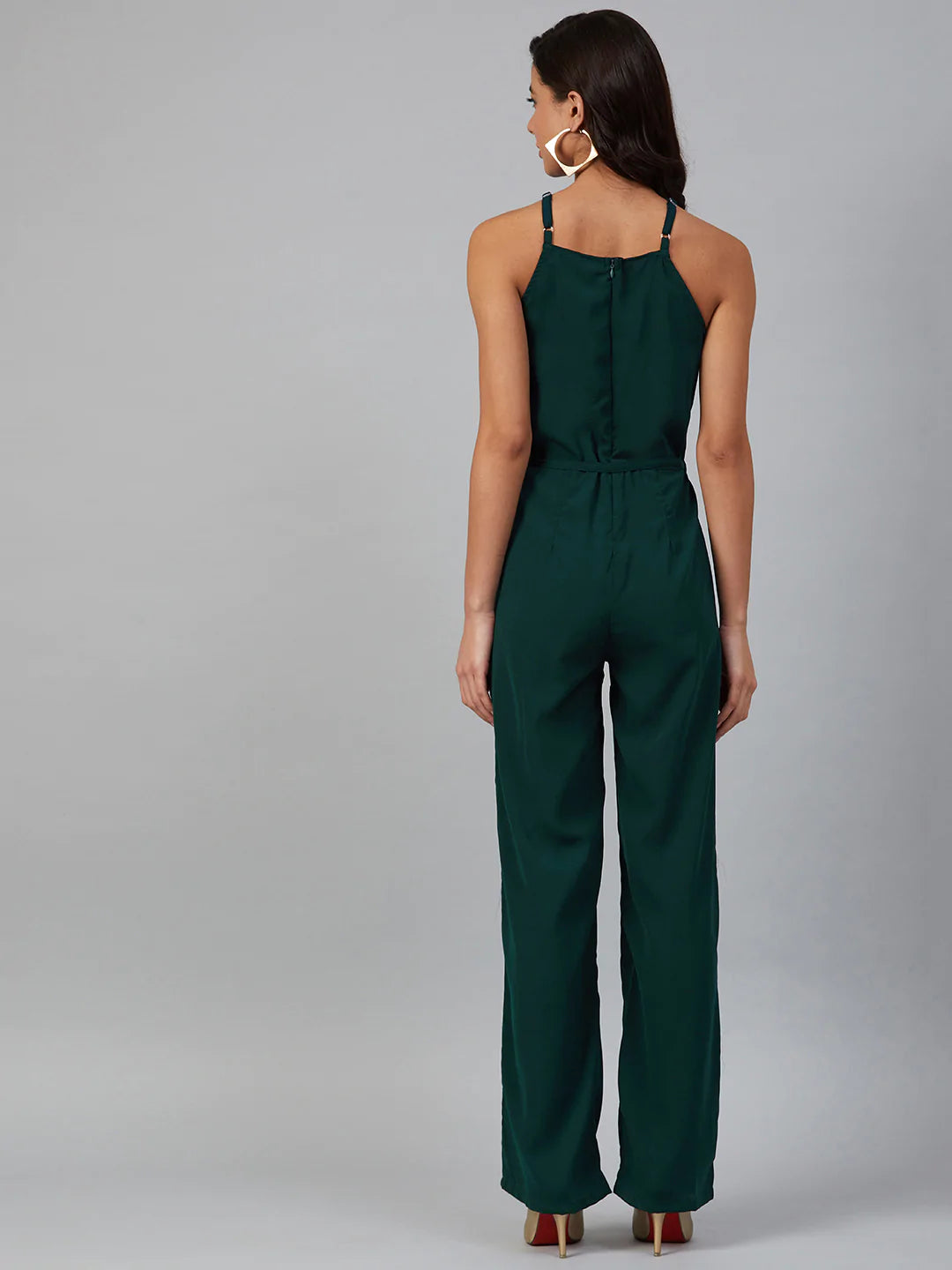 Jompers Women Green Solid Basic Halter Neck Basic Jumpsuit ( JUP 8012 Green )