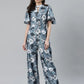 Jompers Women Grey & Off-White Printed Keyhole Neck Flared Sleeves Basic Jumpsuit ( JUP 8014 Grey )