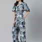 Jompers Women Grey & Off-White Printed Keyhole Neck Flared Sleeves Basic Jumpsuit ( JUP 8014 Grey )