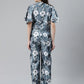 Jompers Women Grey & Off-White Printed Keyhole Neck Flared Sleeves Basic Jumpsuit ( JUP 8014 Grey )