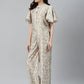 Jompers Women Lime Green & Off-White Printed Keyhole Neck Flared Sleeves Basic Jumpsuit ( JUP 8014 Lime )