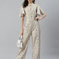 Jompers Women Lime Green & Off-White Printed Keyhole Neck Flared Sleeves Basic Jumpsuit ( JUP 8014 Lime )