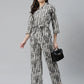 Jompers Women Off-White & Grey Striped Mandarin Collar Basic Jumpsuit ( JUP 8009 Grey )