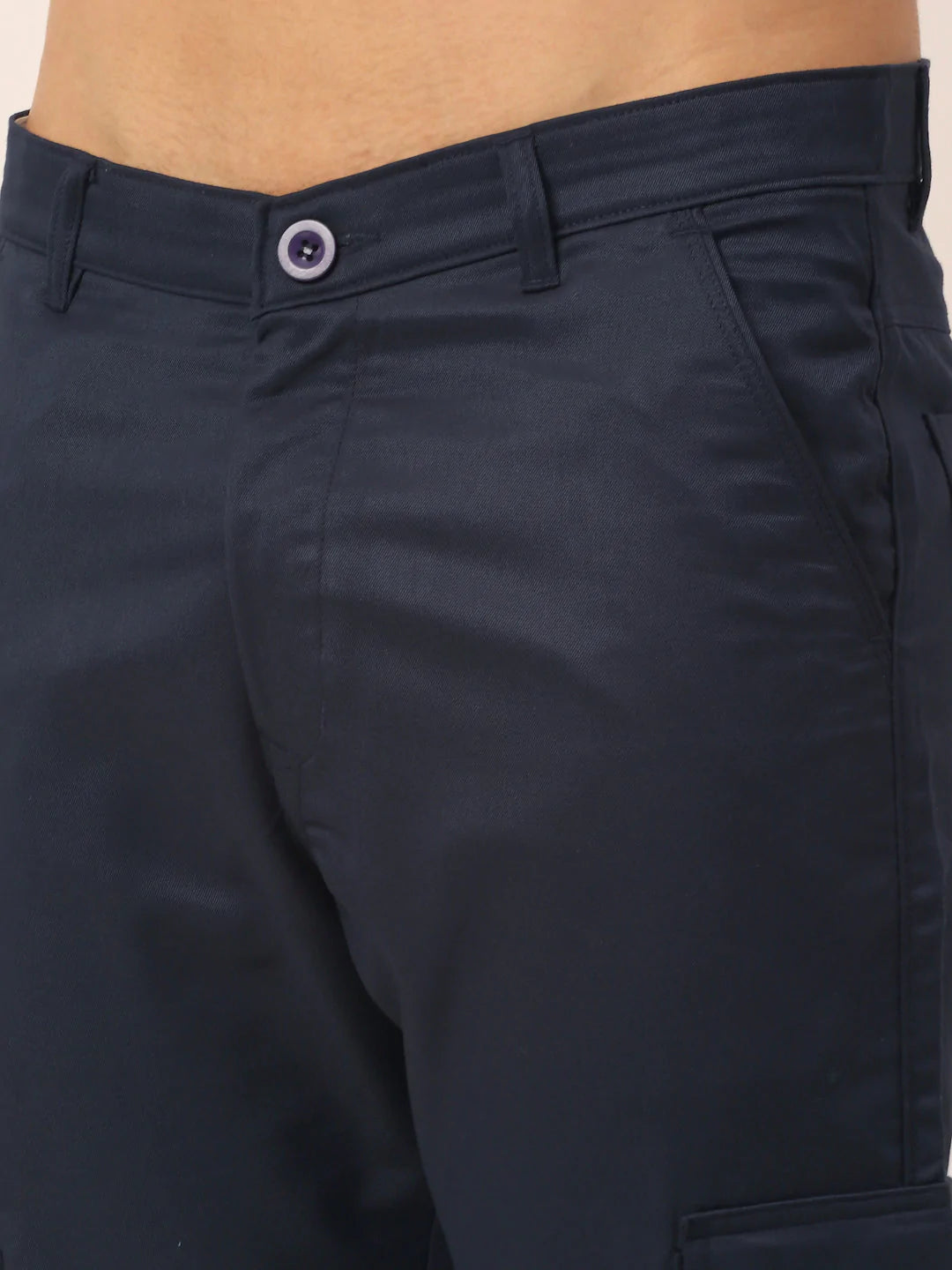 Jainish Men's Casual Cotton Solid Cargo Pants ( KGP 154 Navy-Blue )