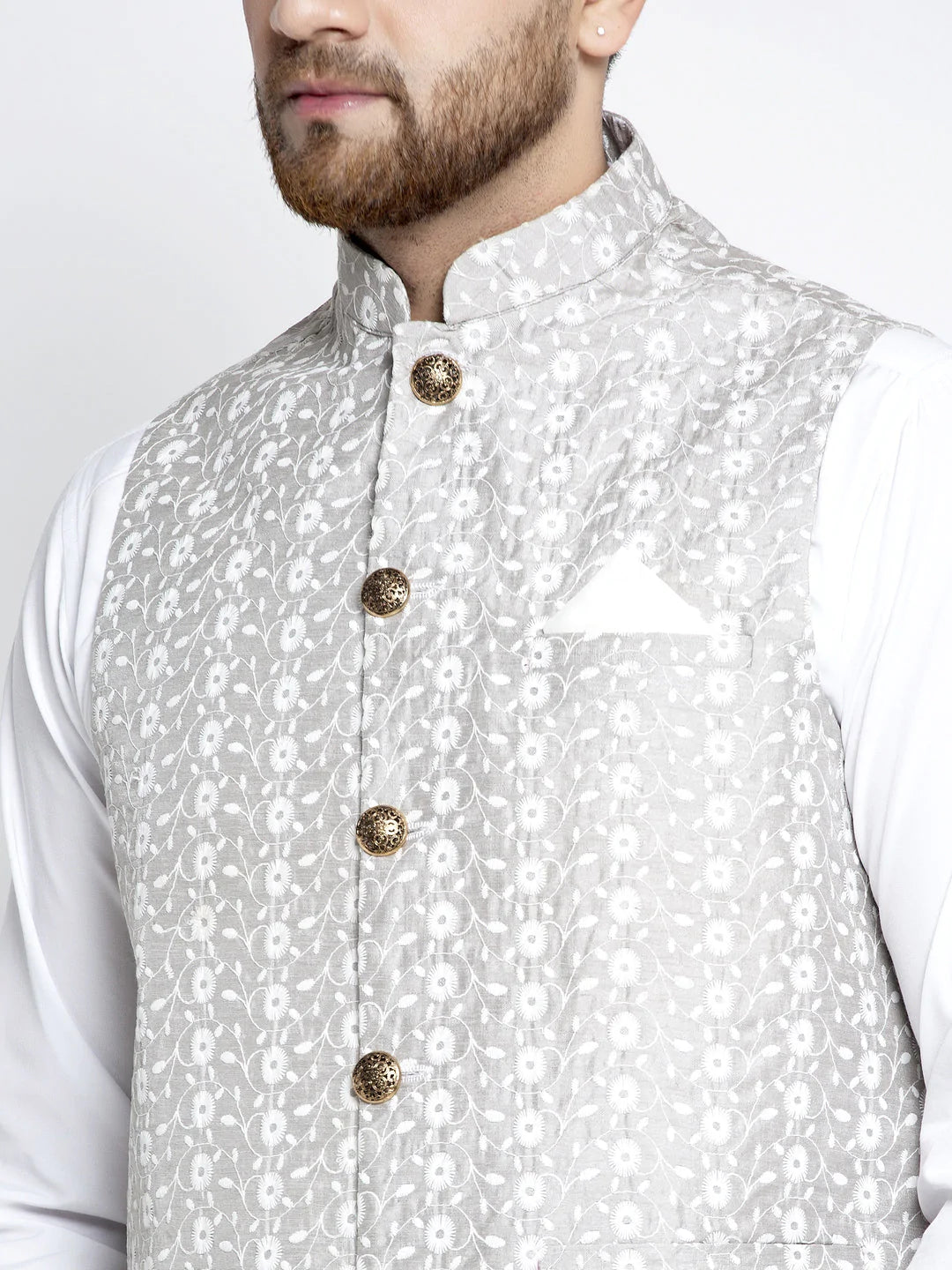 Jompers Men's Grey Embroidered Nehru Jacket ( JOWC 4023Grey )