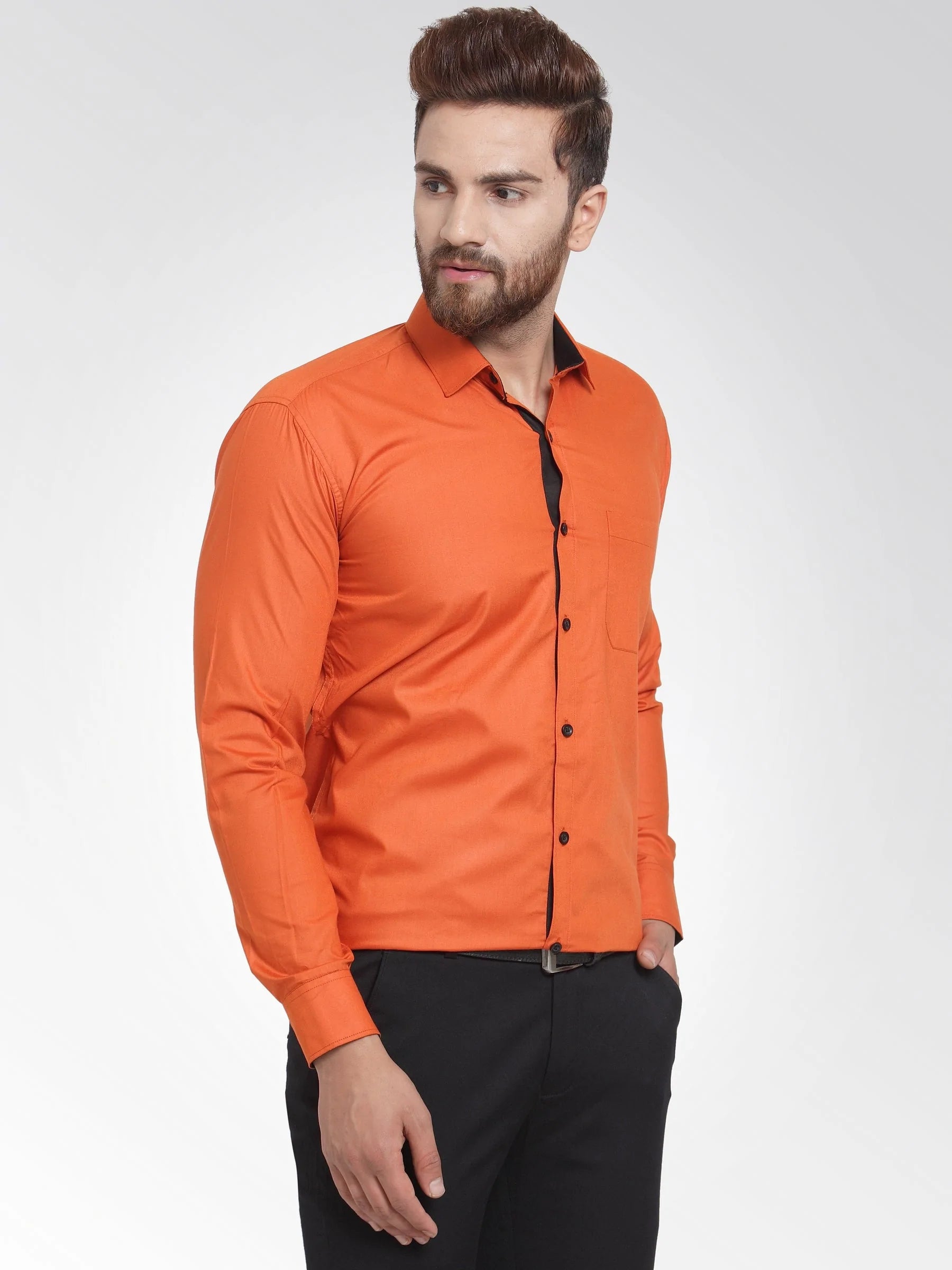 Jainish Dark Orange Formal Shirt with black detailing ( SF 411DO )