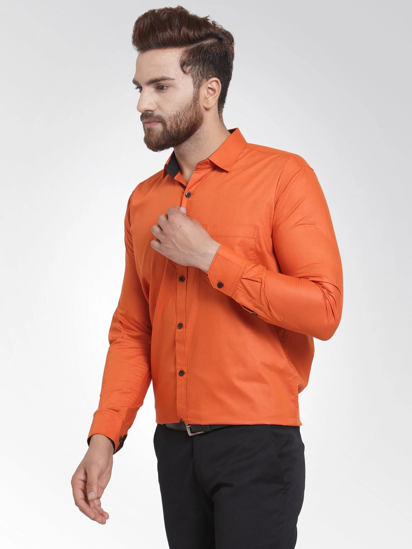 Jainish Dark Orange Formal Shirt with black detailing ( SF 411DO )