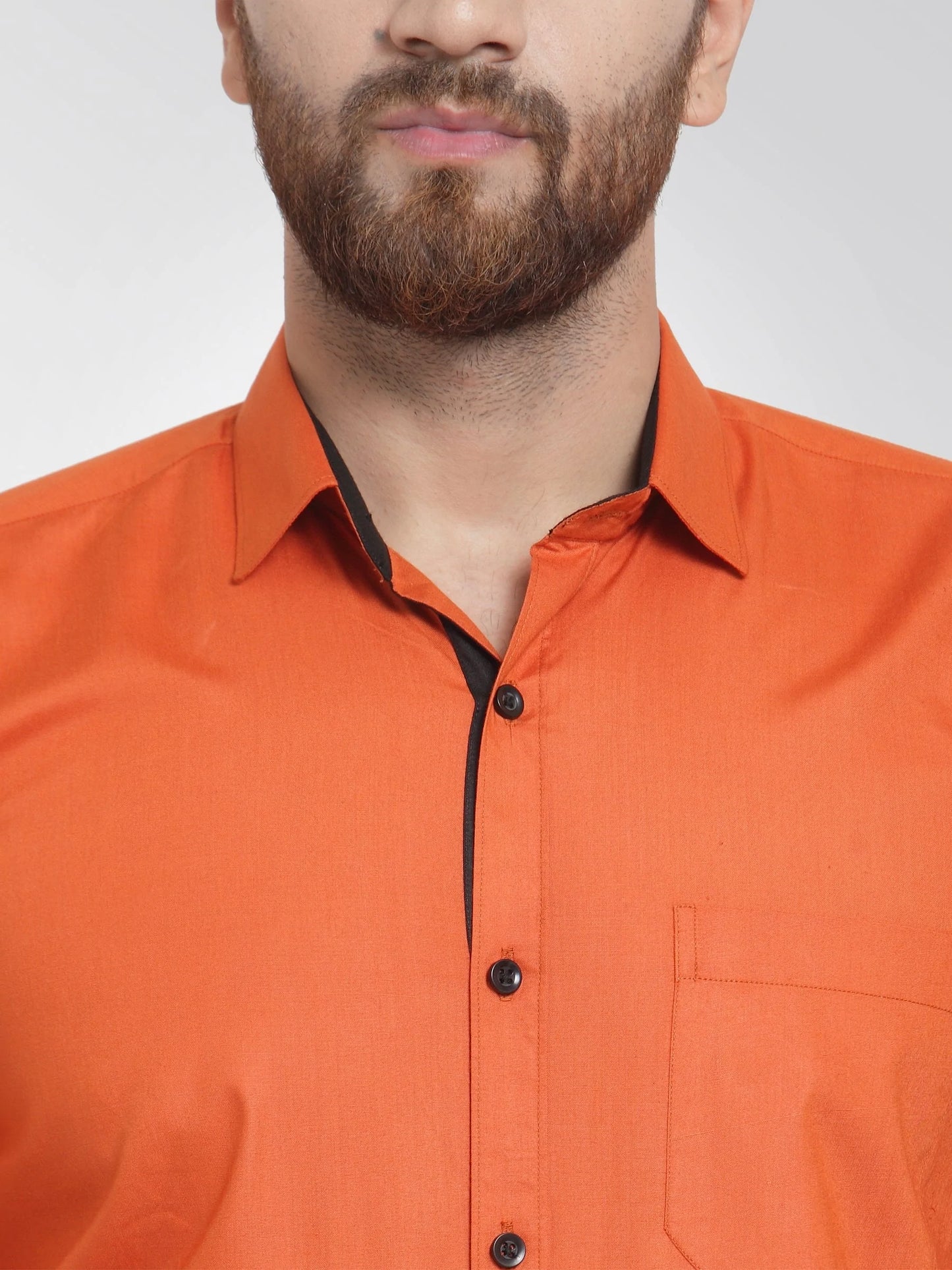 Jainish Dark Orange Formal Shirt with black detailing ( SF 411DO )