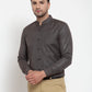 Jainish Grey Melange Men's Cotton Solid Mandarin Collar Formal Shirts ( SF 726Charcoal )