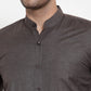 Jainish Grey Melange Men's Cotton Solid Mandarin Collar Formal Shirts ( SF 726Charcoal )