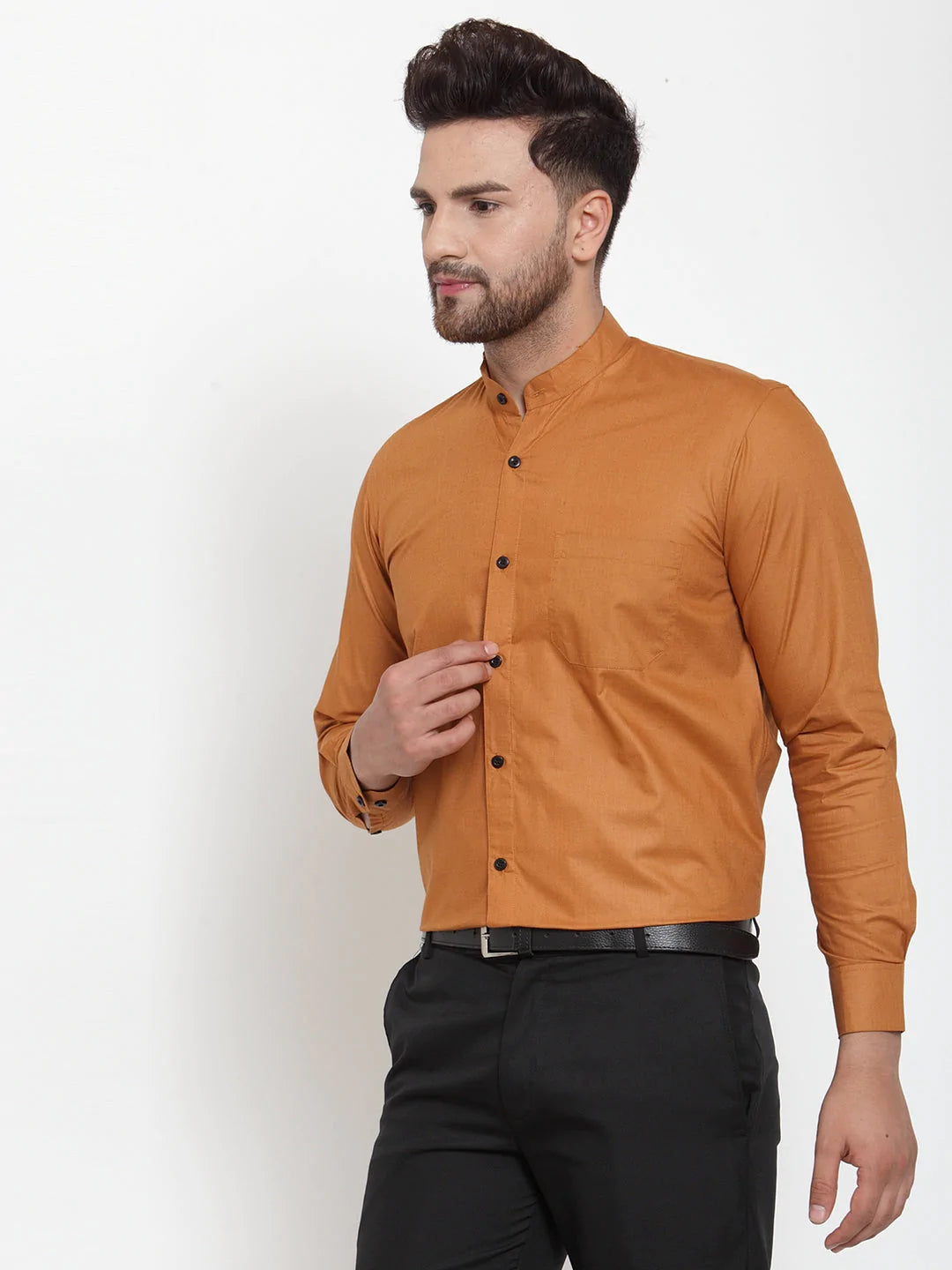 Jainish Rust Men's Cotton Solid Mandarin Collar Formal Shirts ( SF 726Rust )