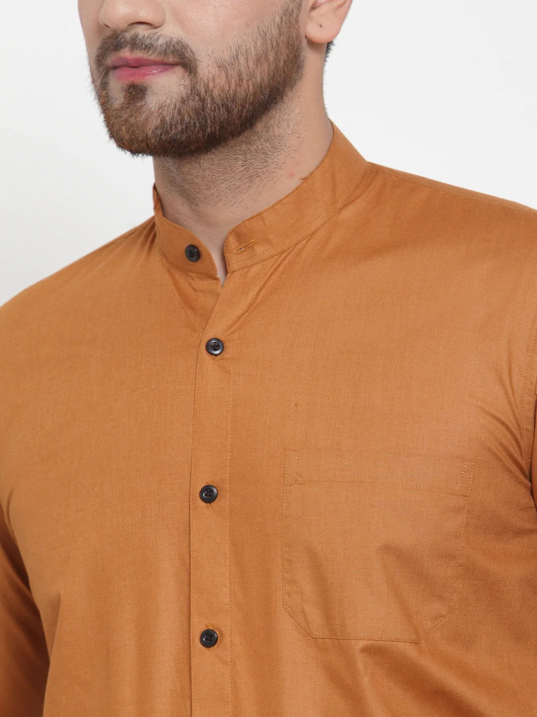 Jainish Rust Men's Cotton Solid Mandarin Collar Formal Shirts ( SF 726Rust )