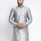 Jompers Men's Silver Solid Dupion Silk Kurta Only( KO 636 Silver )