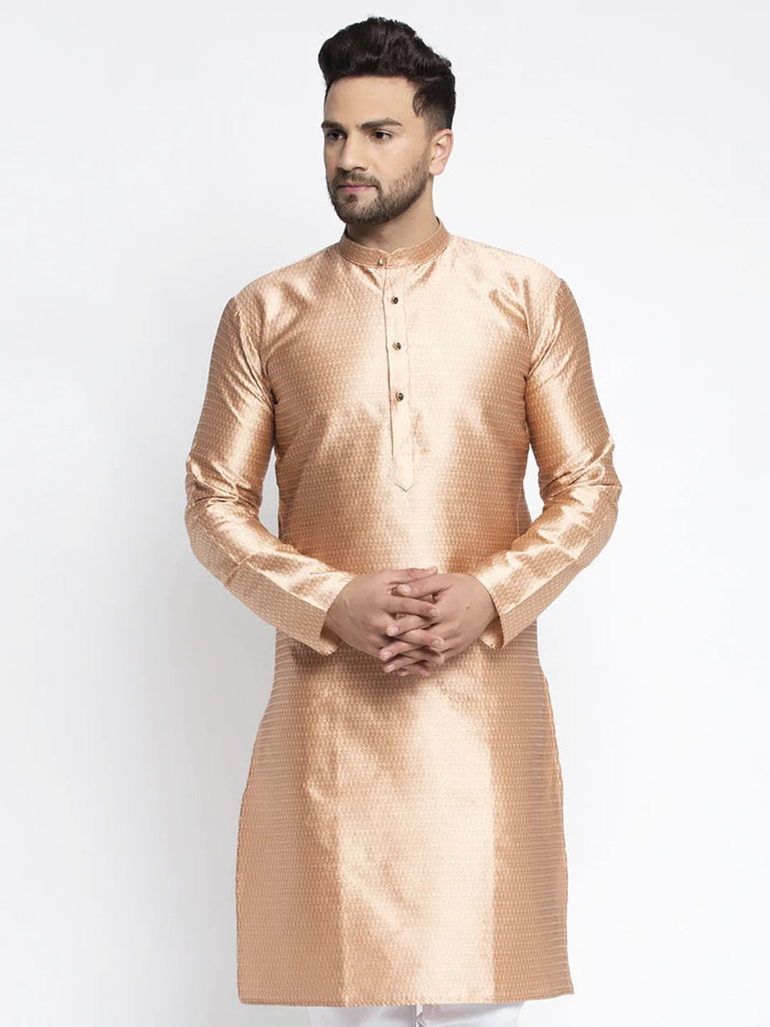 Jompers Men Bronze & White Woven Design Kurta Only ( KO 637 Bronze )