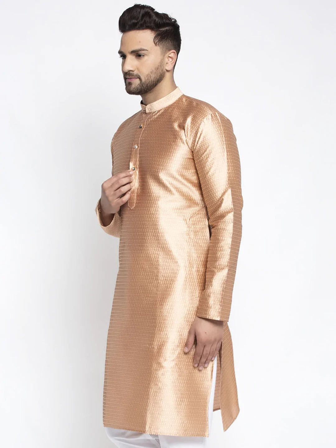 Jompers Men Bronze & White Woven Design Kurta Only ( KO 637 Bronze )